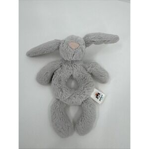 Jellycat Gray Bashful Bunny plush baby ring circle rattle stuffed soft toy 6"
